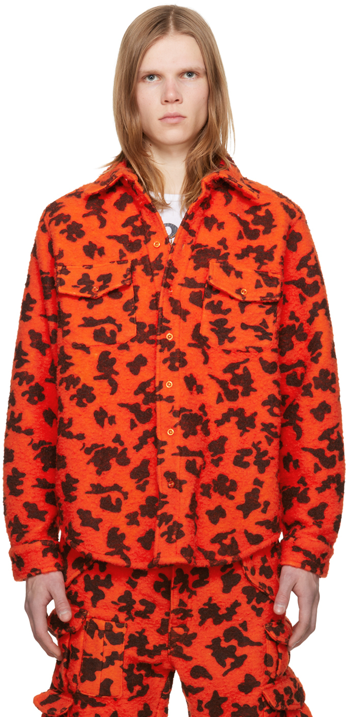 Erl Pilled Work Camouflage-print Shirt In Orange