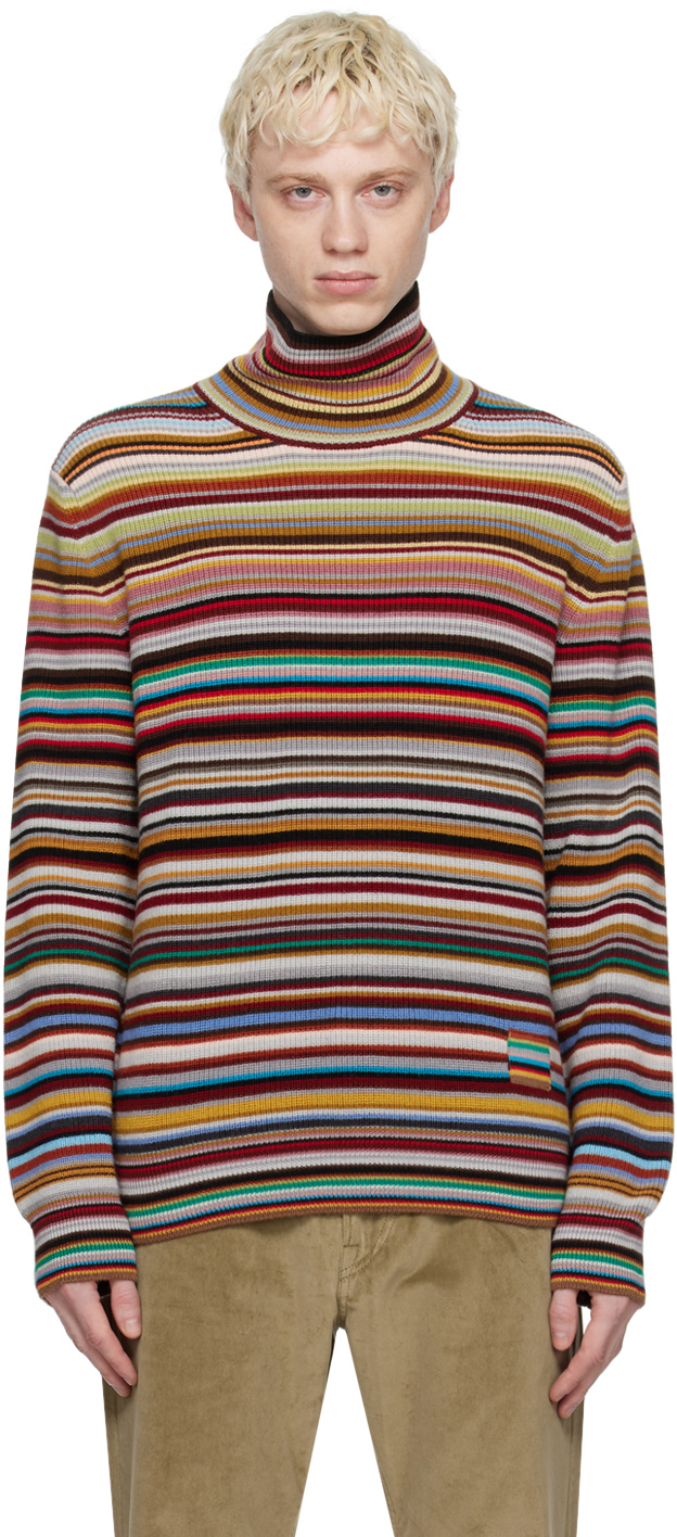 Paul Smith Striped Roll Neck Jumper In Multicolour