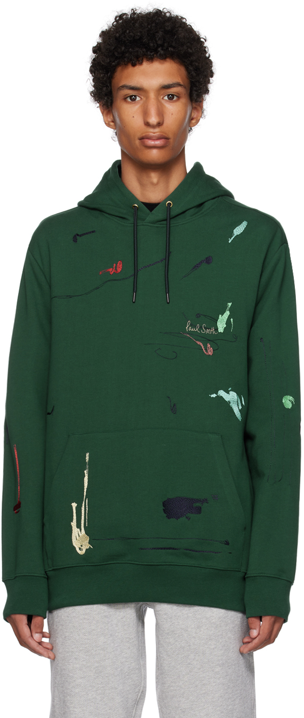 Shop Paul Smith Green Ink Marks Hoodie In 38 Greens