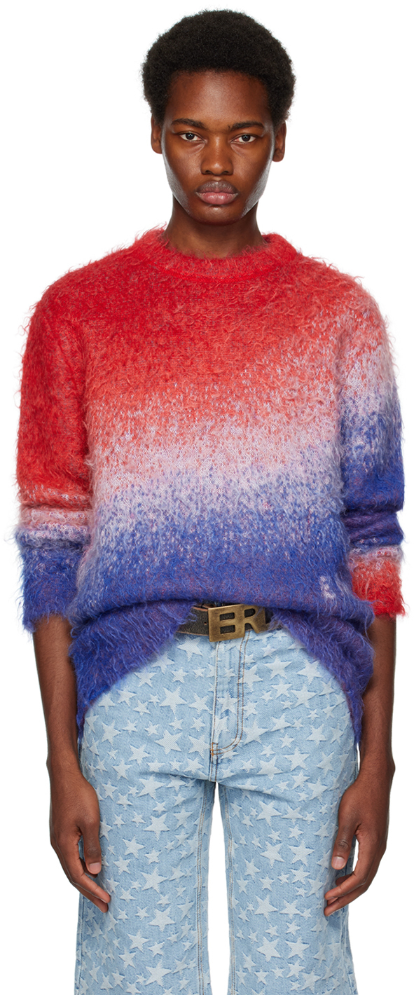 Shop Erl Red & Blue Gradient Sweater In Blue Red White