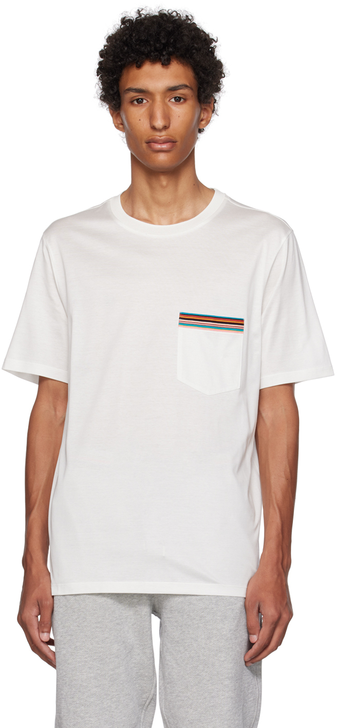 Paul Smith Stripes Logo Pocket T-shirt In 01 White