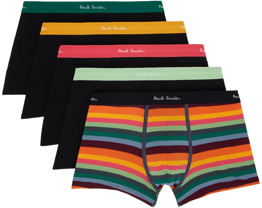 Shop Paul Smith Five-pack Black Stripe Boxer Briefs In 79 Blacks