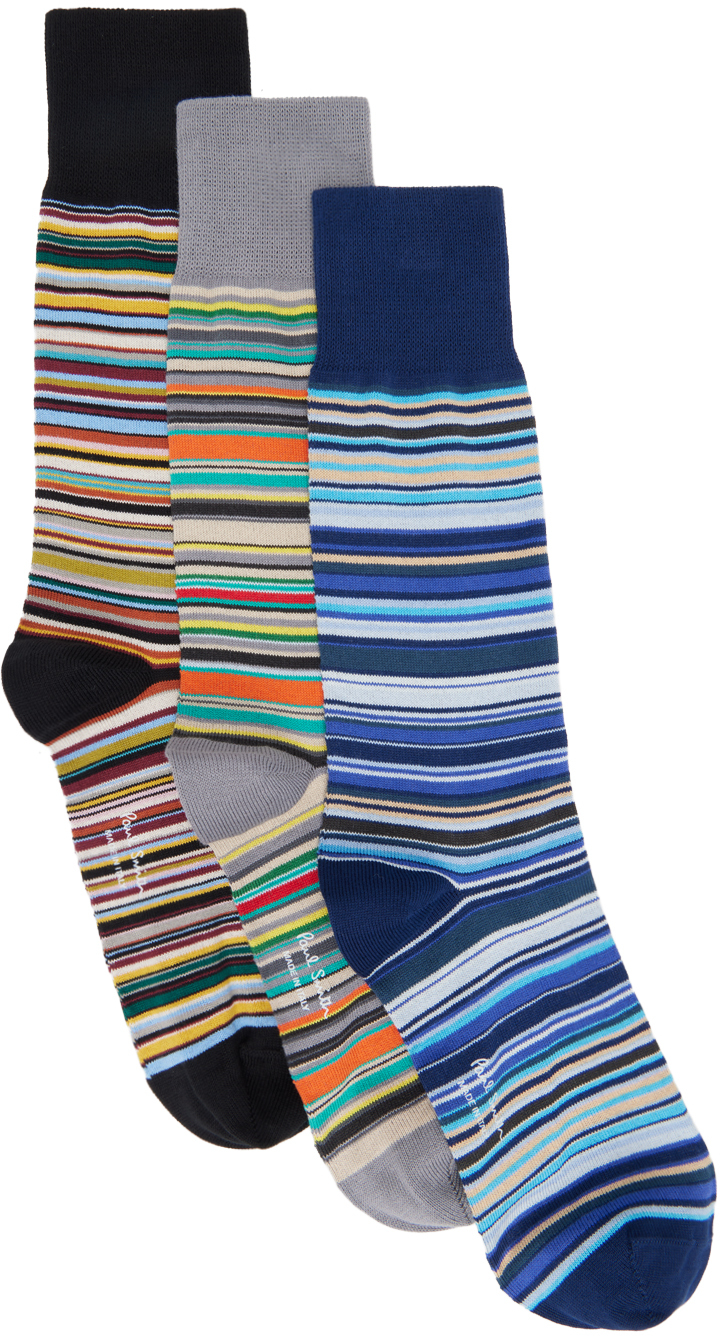 PAUL SMITH THREE-PACK MULTICOLOR SIGNATURE STRIPE SOCKS