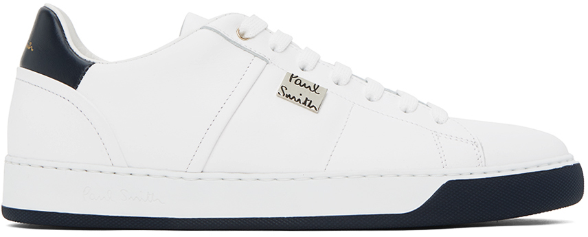 Paul Smith White & Navy Bima Sneakers In 01 White