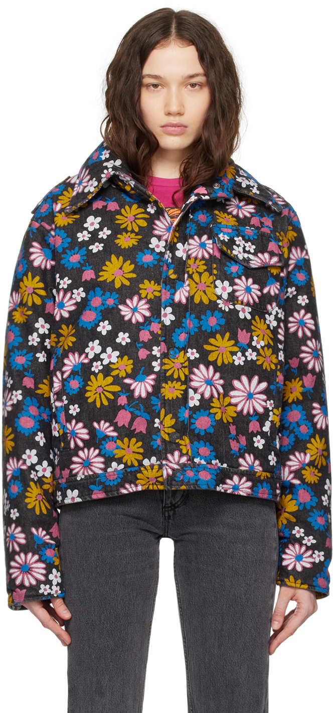 erl black floral denim jacket
