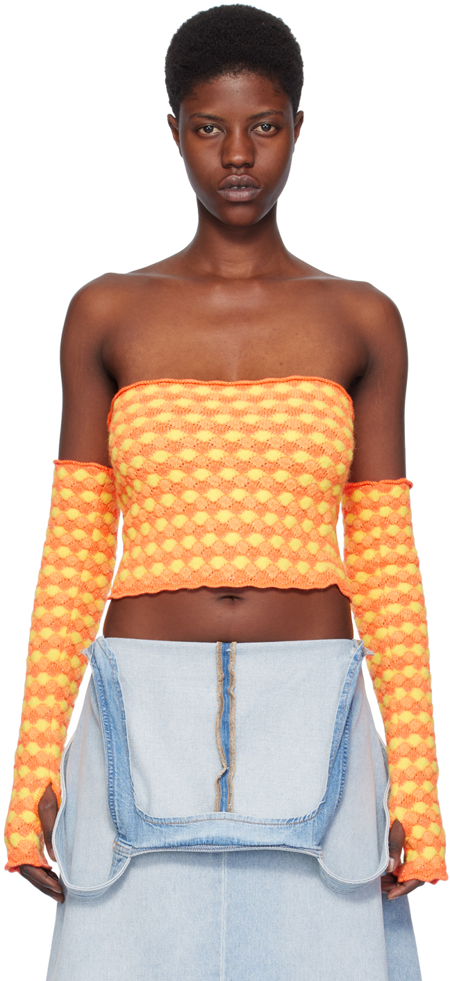 erl orange jacquard tank top