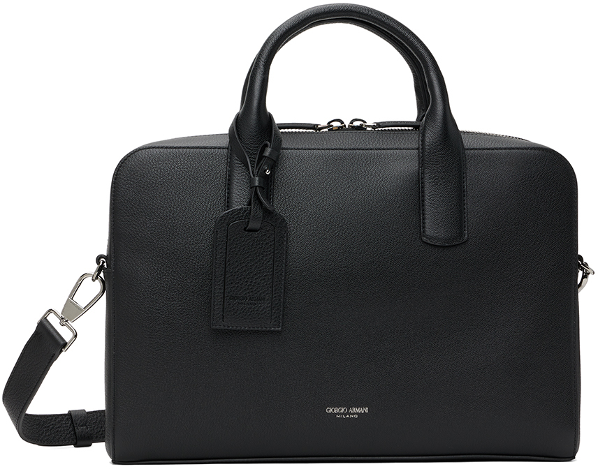 Giorgio Armani: Black Leather Briefcase | SSENSE