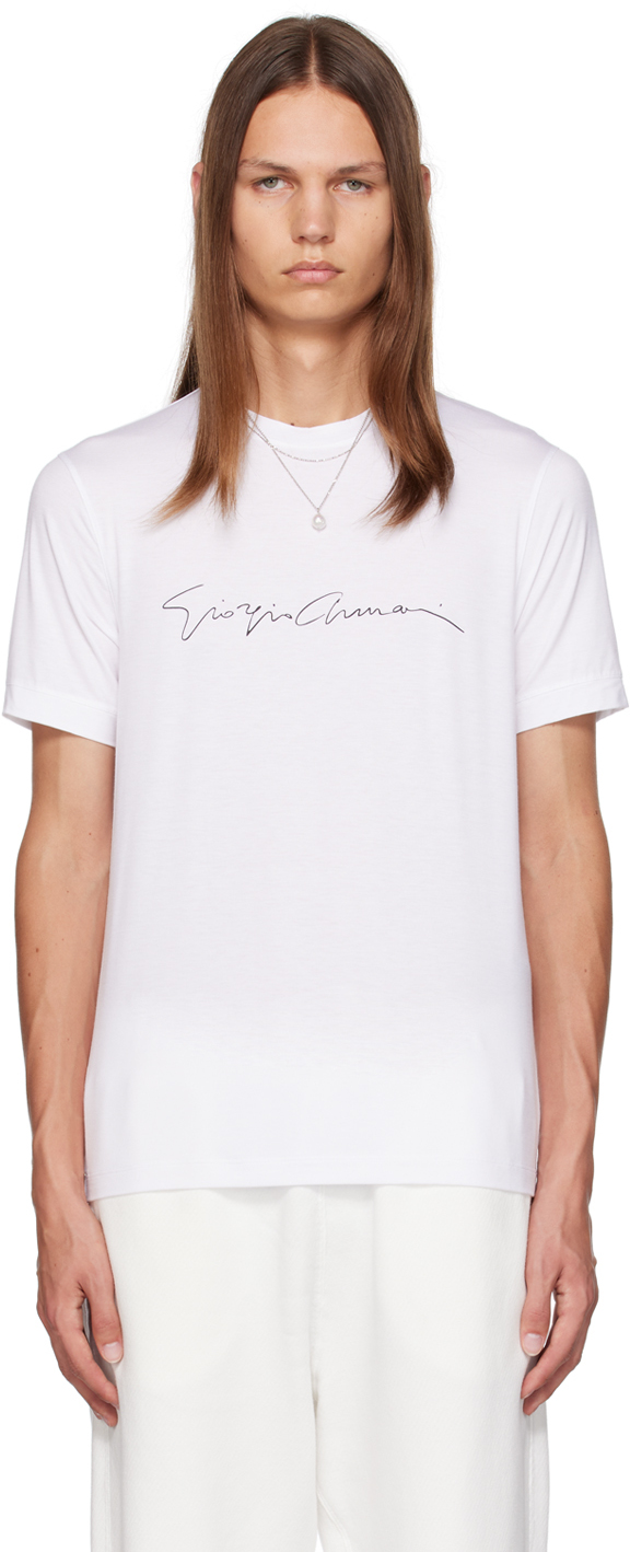 Giorgio Armani White Printed T-shirt In Bianco Ottico