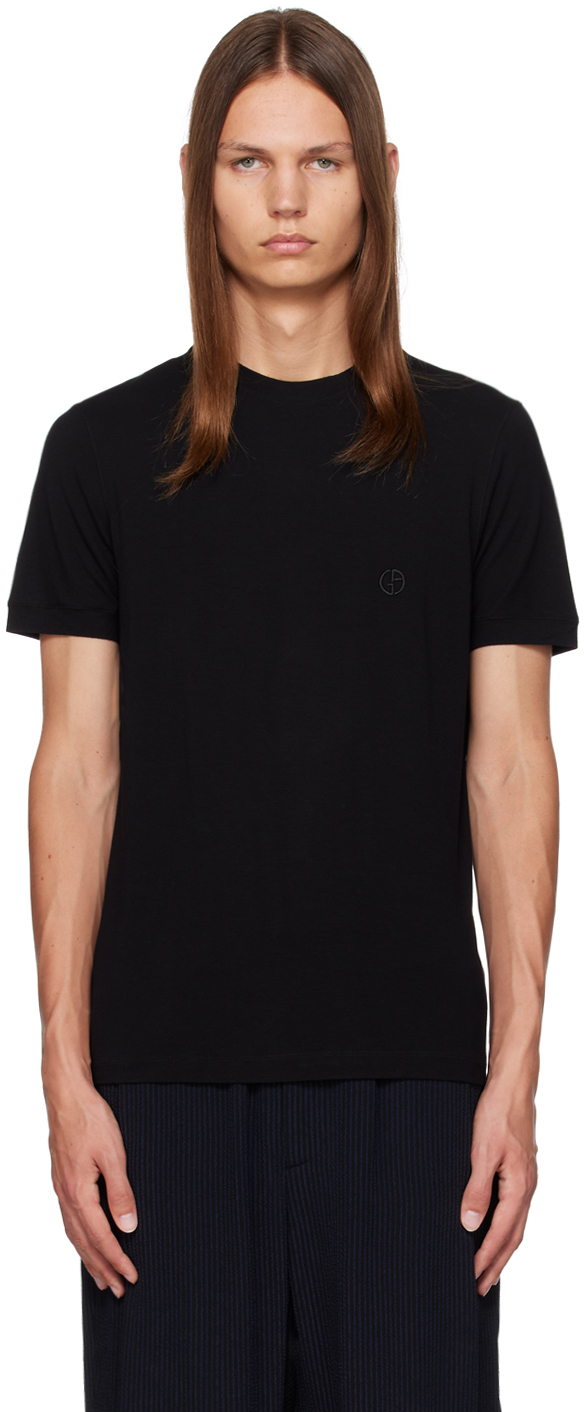 Shop Giorgio Armani Black Embroidered T-shirt In Nero