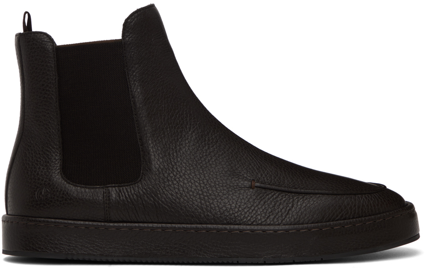 Giorgio Armani Black Moc Toe Chelsea Boots In Dark Brown