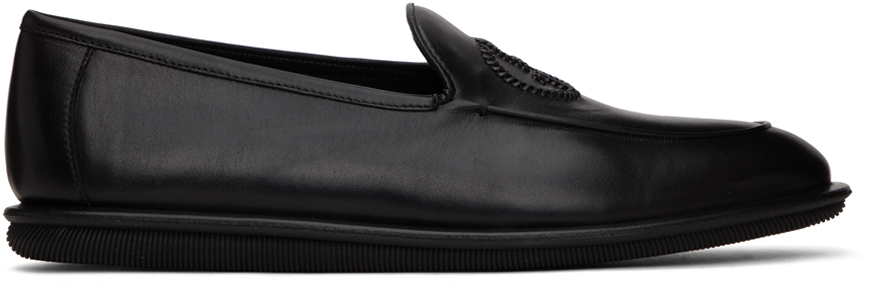 Giorgio Armani Official Store Antique-leather Loafers With Embroidered Logo In Midnight Blue