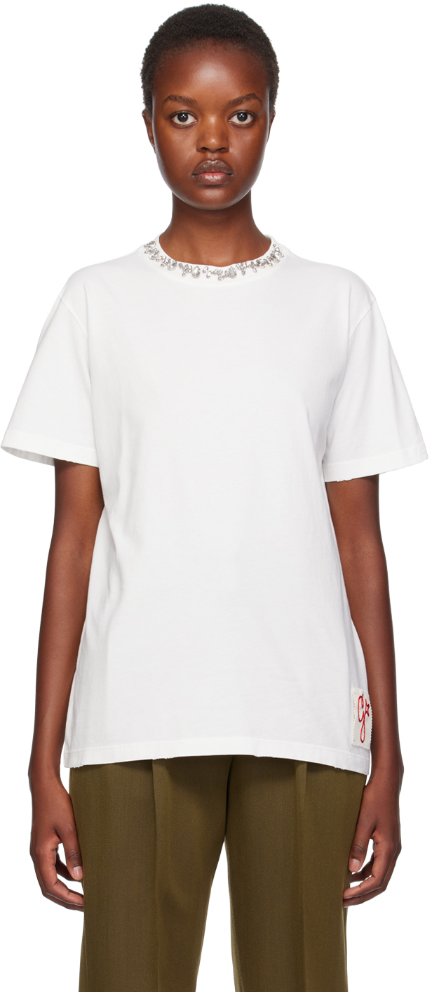 GOLDEN GOOSE WHITE CABOCHON CRYSTAL T-SHIRT