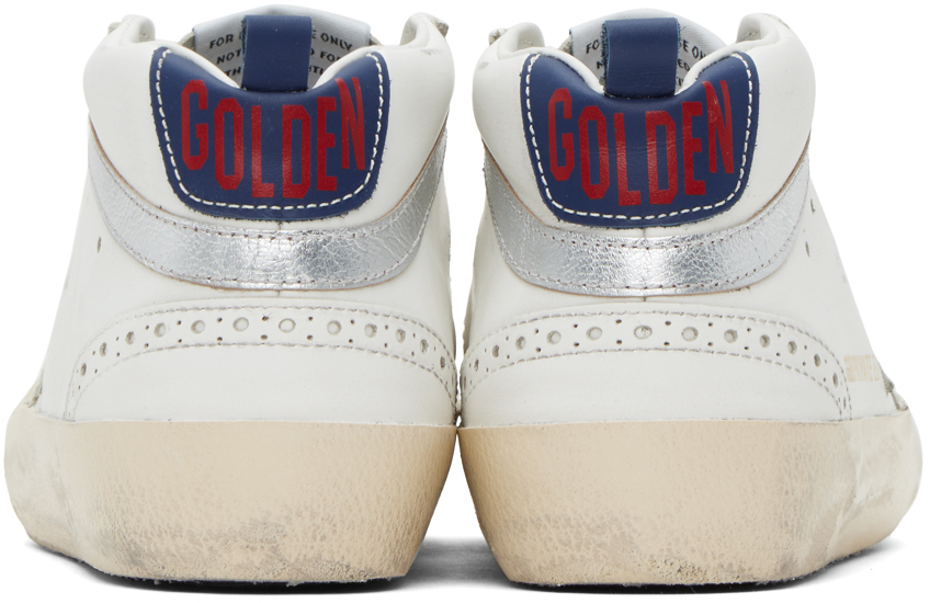 Golden Goose Mid Star High-top Casual Shoes In White/ivory/silver/b