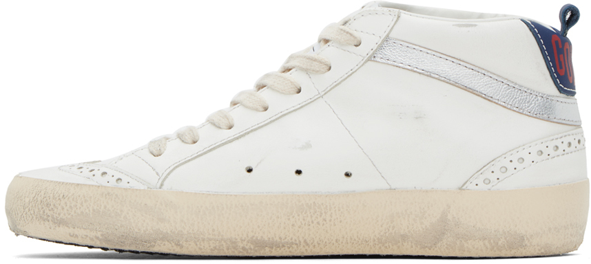 Golden Goose Mid Star High-top Casual Shoes In White/ivory/silver/b