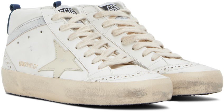 Golden Goose Mid Star High-top Casual Shoes In White/ivory/silver/b