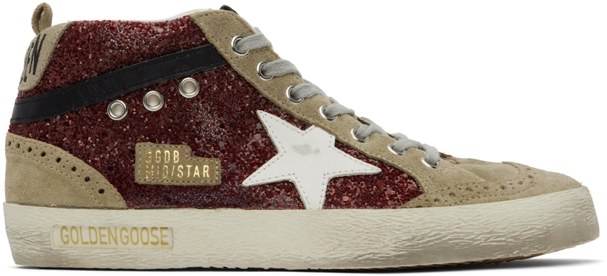 Golden Goose: Taupe & Burgundy Mid Star Sneakers | SSENSE
