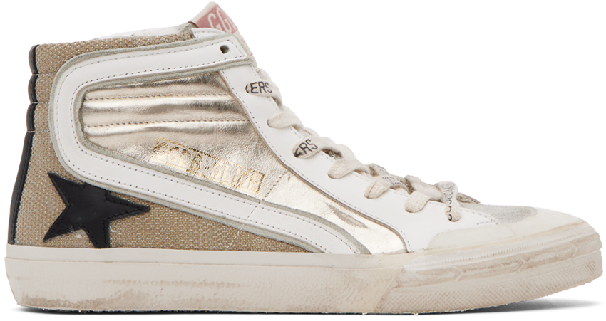 Shop Golden Goose Off-white & Beige Slide Double Quarter Penstar Sneakers In 82339 Platinum/gold/