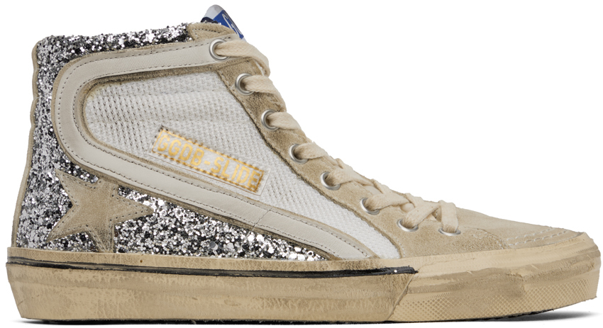 White & Beige Slide Sneakers