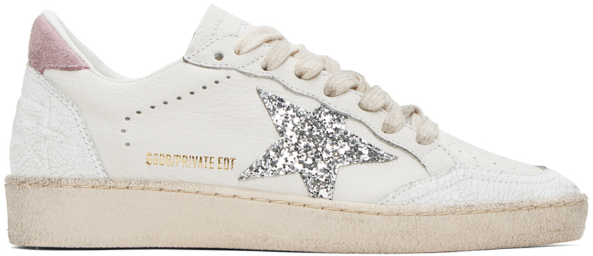 Golden Goose Ballstar Low-top Leather Sneakers In White/silver/ice/anc