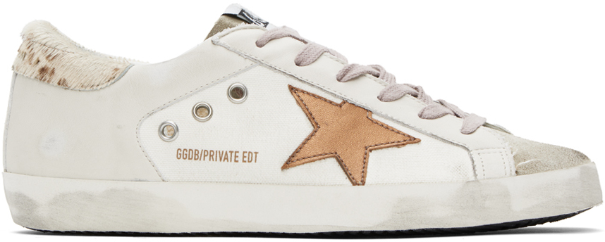 Golden Goose Ssense Exclusive Beige Super-star Double Quarter Sneakers In White/taupe/chicory/