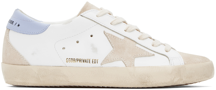 Golden Goose Ssense Exclusive White Super-star Sneakers In White/speedpearl/blu