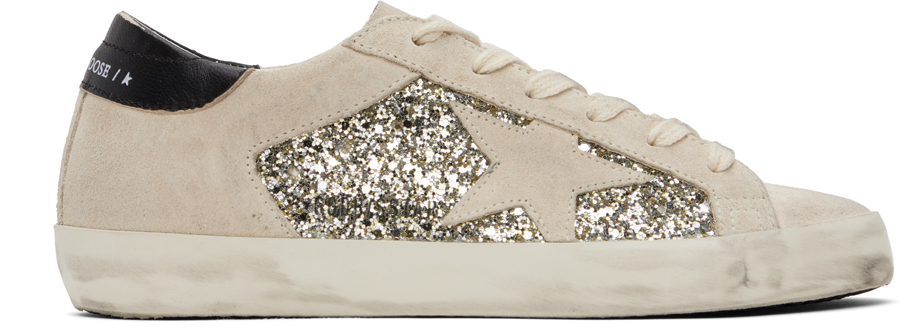 Golden Goose: Silver & Beige Super-Star Double Quarter Sneakers | SSENSE