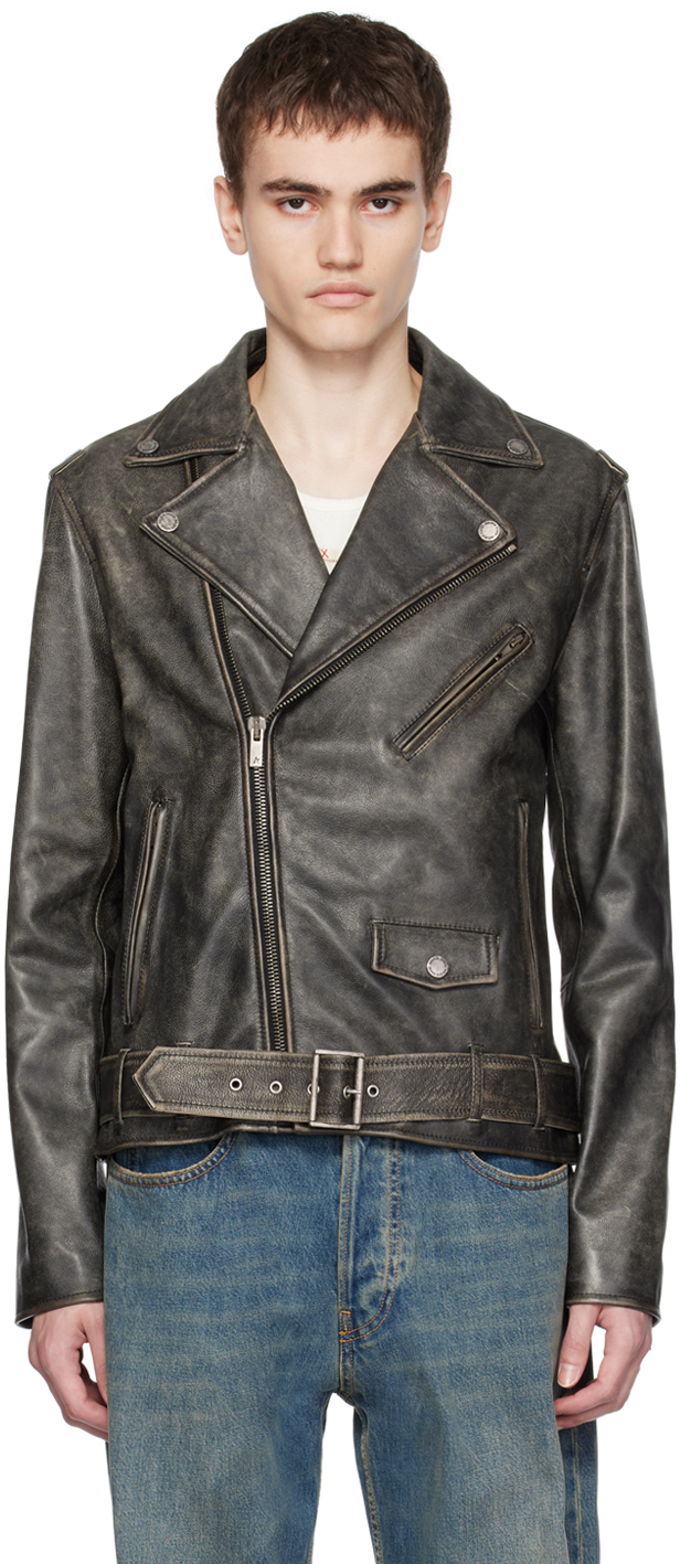 Golden Goose: Black Distressed Leather Jacket | SSENSE