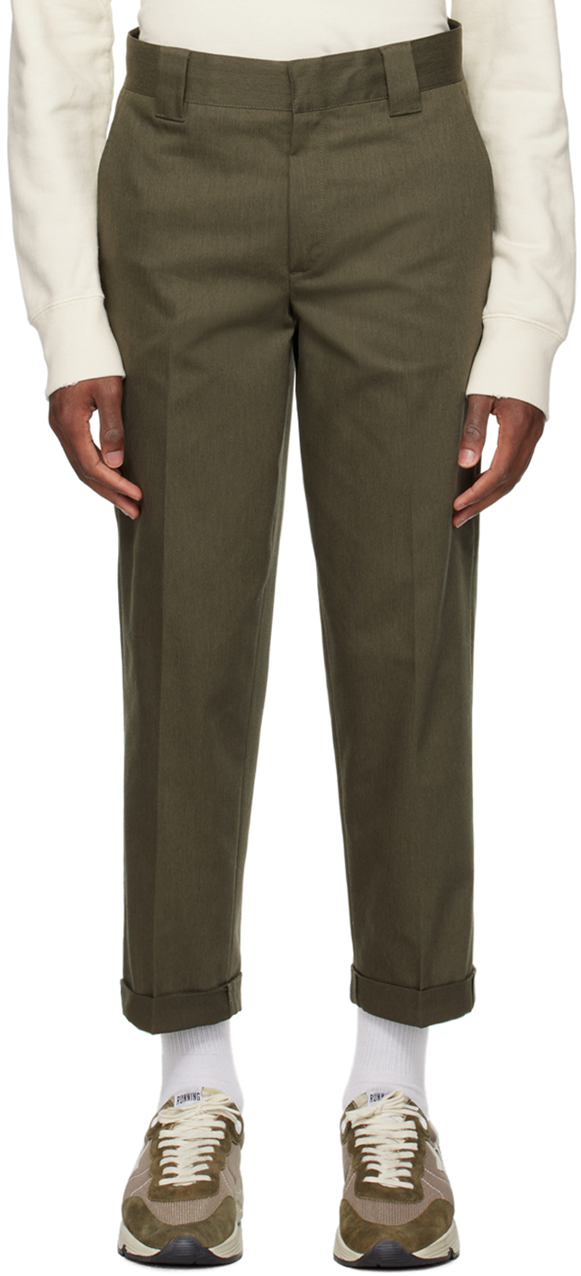 Shop Golden Goose Khaki Straight Trousers In 35674 Military Green