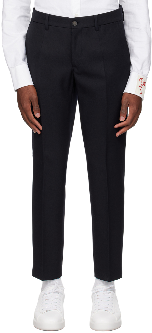 Shop Golden Goose Navy Tapered Trousers In 50486 Dark Blue
