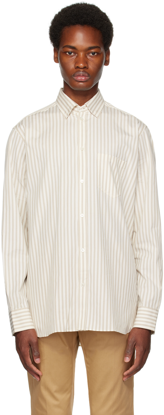 Beige Striped Shirt by Golden Goose on Sale