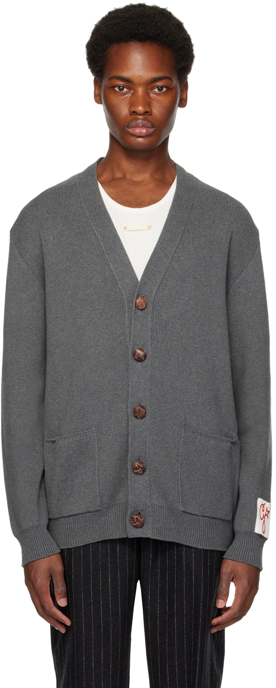 Golden Goose Micro-ribbed Cotton Cardigan In Gray