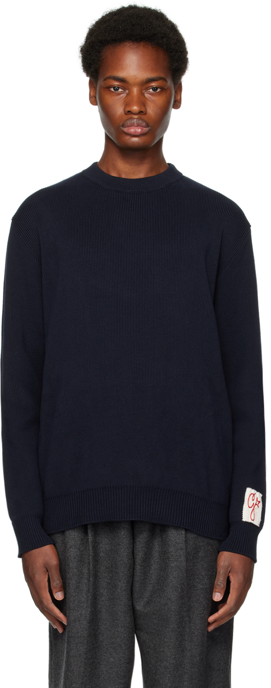 Shop Golden Goose Navy Crewneck Sweater In 50486 Dark Blue