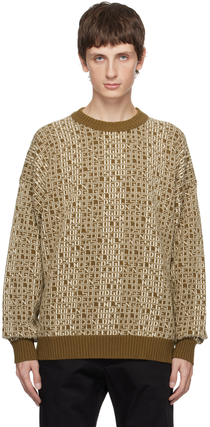 Shop Golden Goose Green Jacquard Sweater In 55557 Tapenade/ Lamb