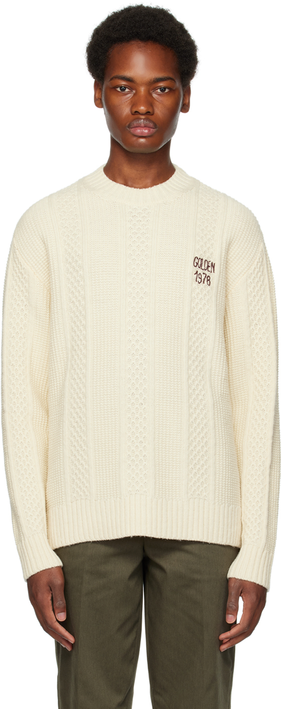 Shop Golden Goose Off-white Embroidered Sweater In 15516 Lamb's Wool/ S