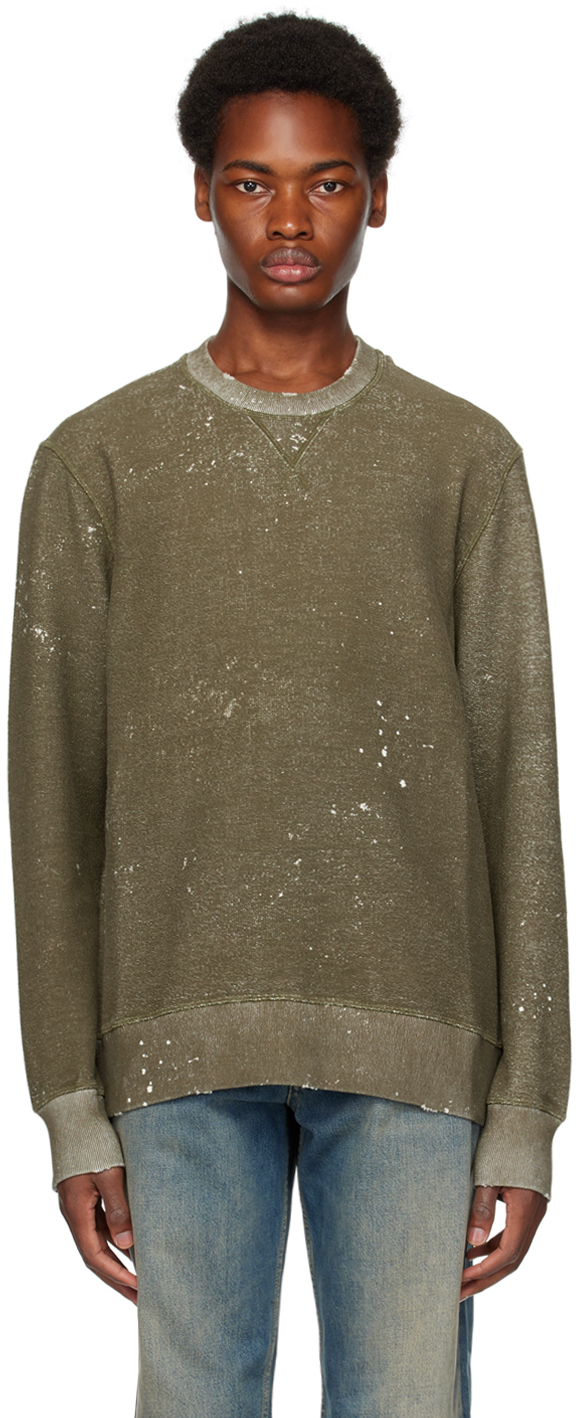 Shop Golden Goose Green Distressed Sweatshirt In 35551 Beech
