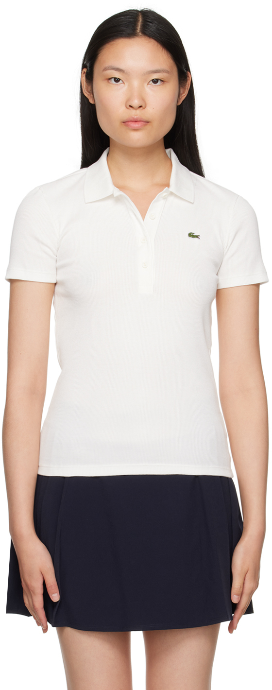 Lacoste Off-white Patch Polo In Cake Flour White