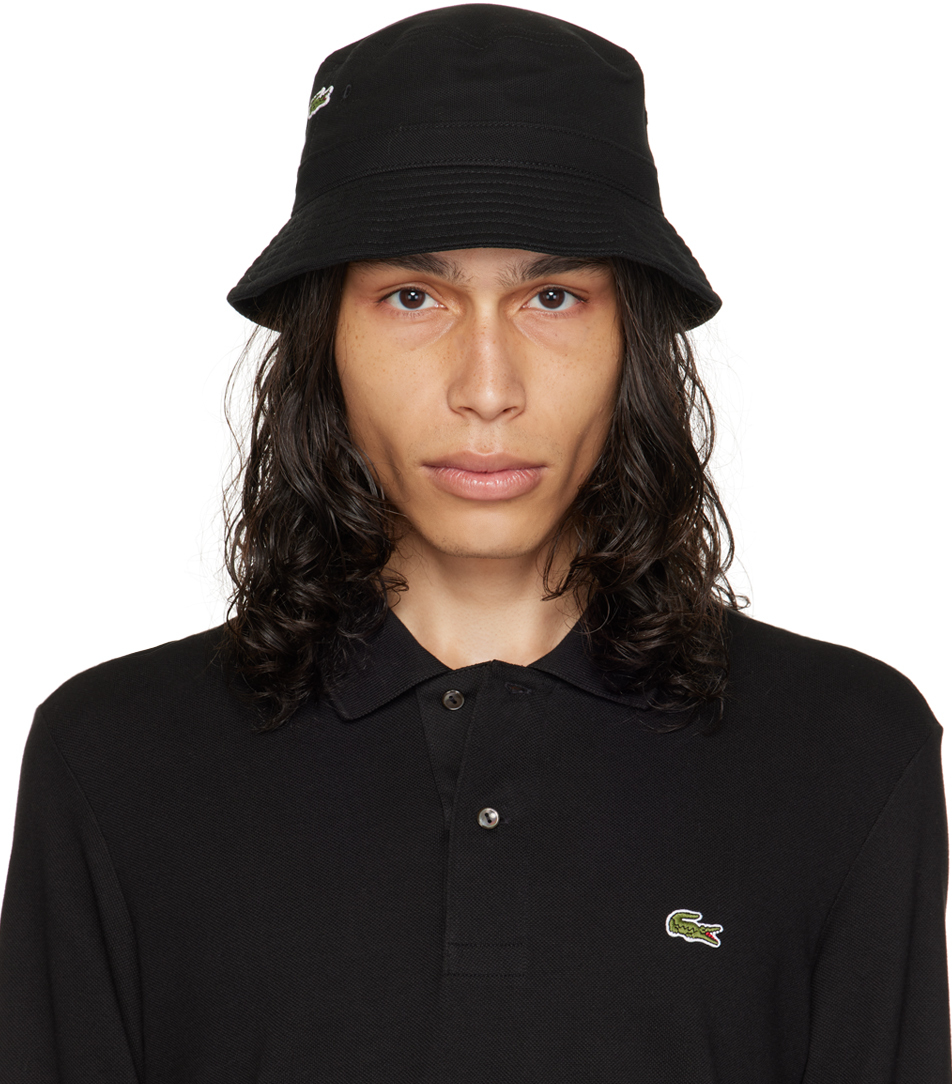 Lacoste: Black Croc Centered Bucket Hat | SSENSE