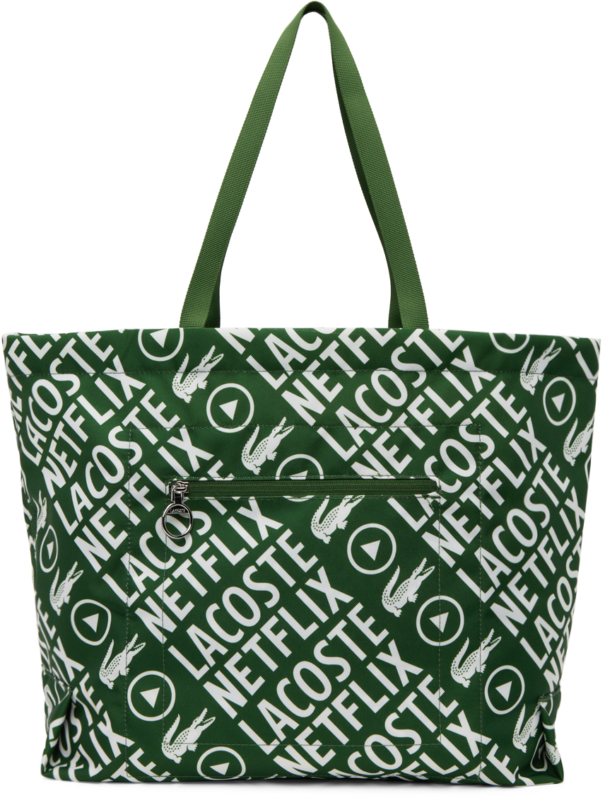 Lacoste Green Netflix Edition Contrast Print Tote In M06 Green 132 White