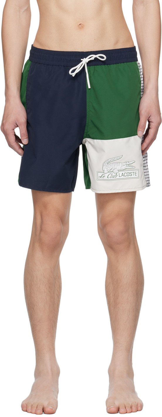 Shop Lacoste Navy & Green Colorblock Swim Shorts In Ast Navy Blue/green-