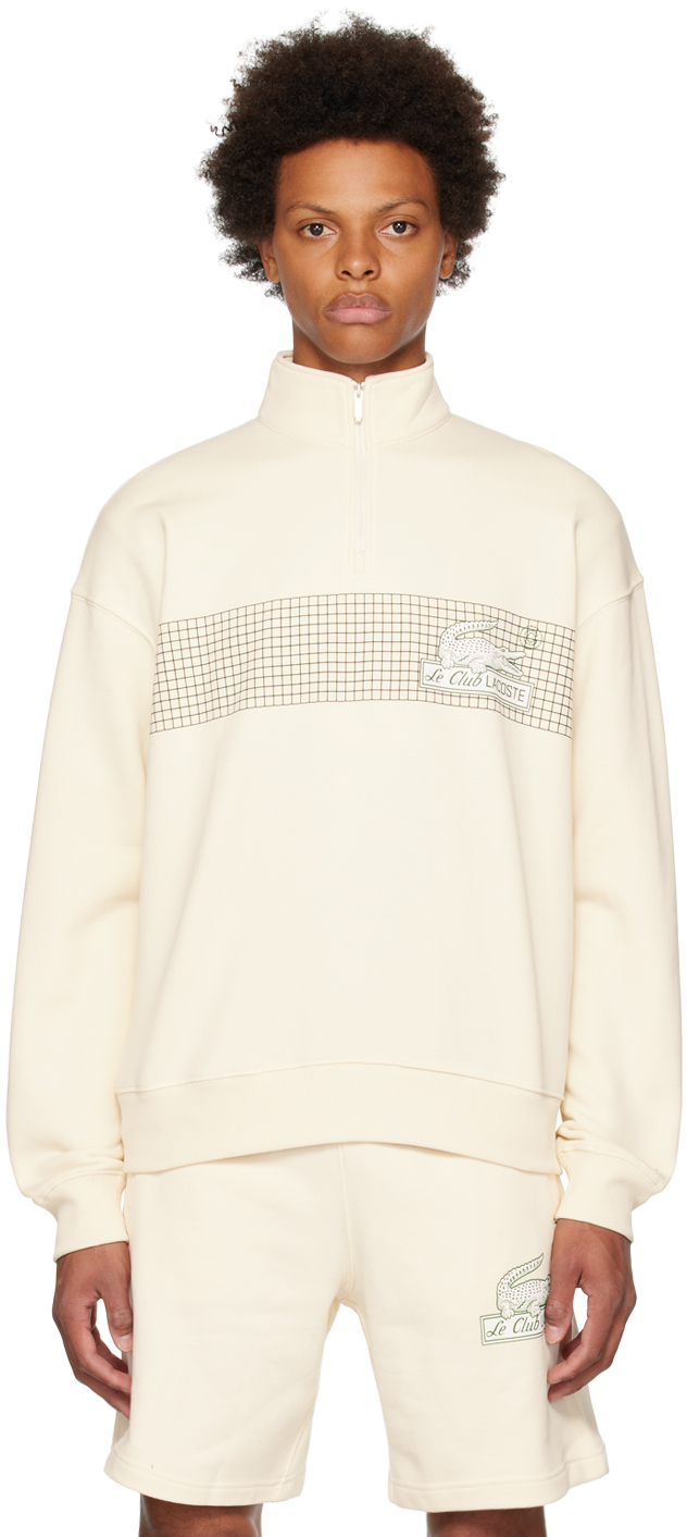 Lacoste Organic Cotton Tennis Print Zip Sweatshirt White
