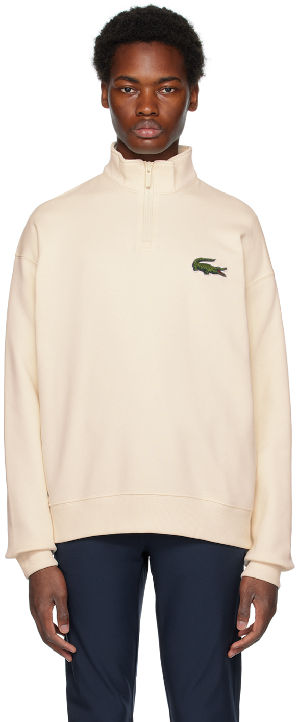 Shop Lacoste Off-white Half-zip Sweatshirt In Xfj