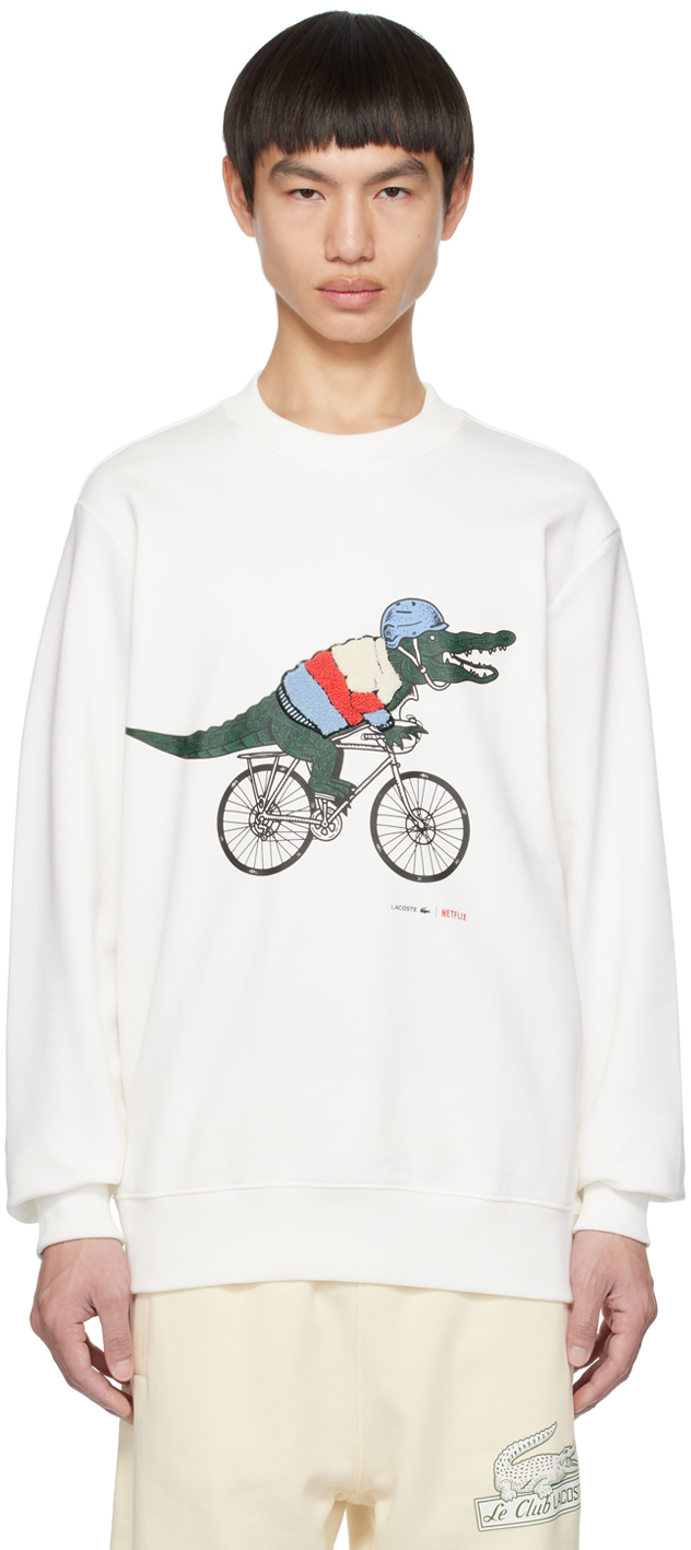 Shop Lacoste White Netflix Edition Sweatshirt In 70v Flour