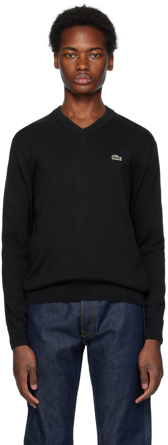 Lacoste Black V-neck Sweater In 031 Black