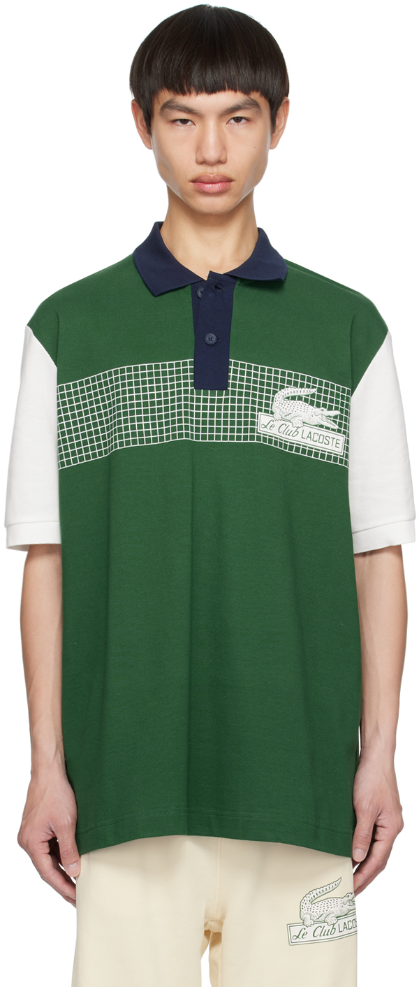 Lacoste White & Green Loose-Fit Polo