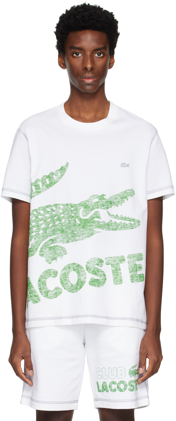Shop Lacoste White Printed T-shirt In 001 White