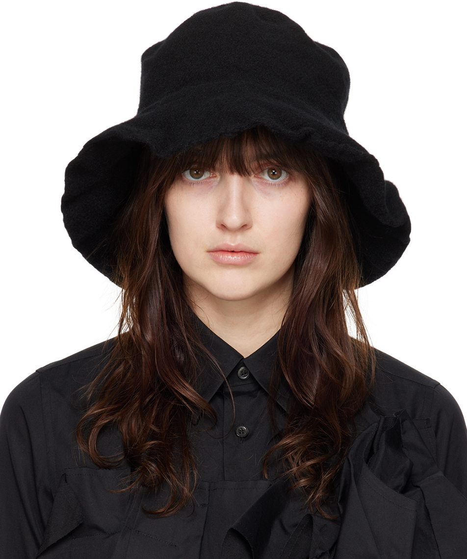 Black Wool Nylon Tweed Bucket Hat
