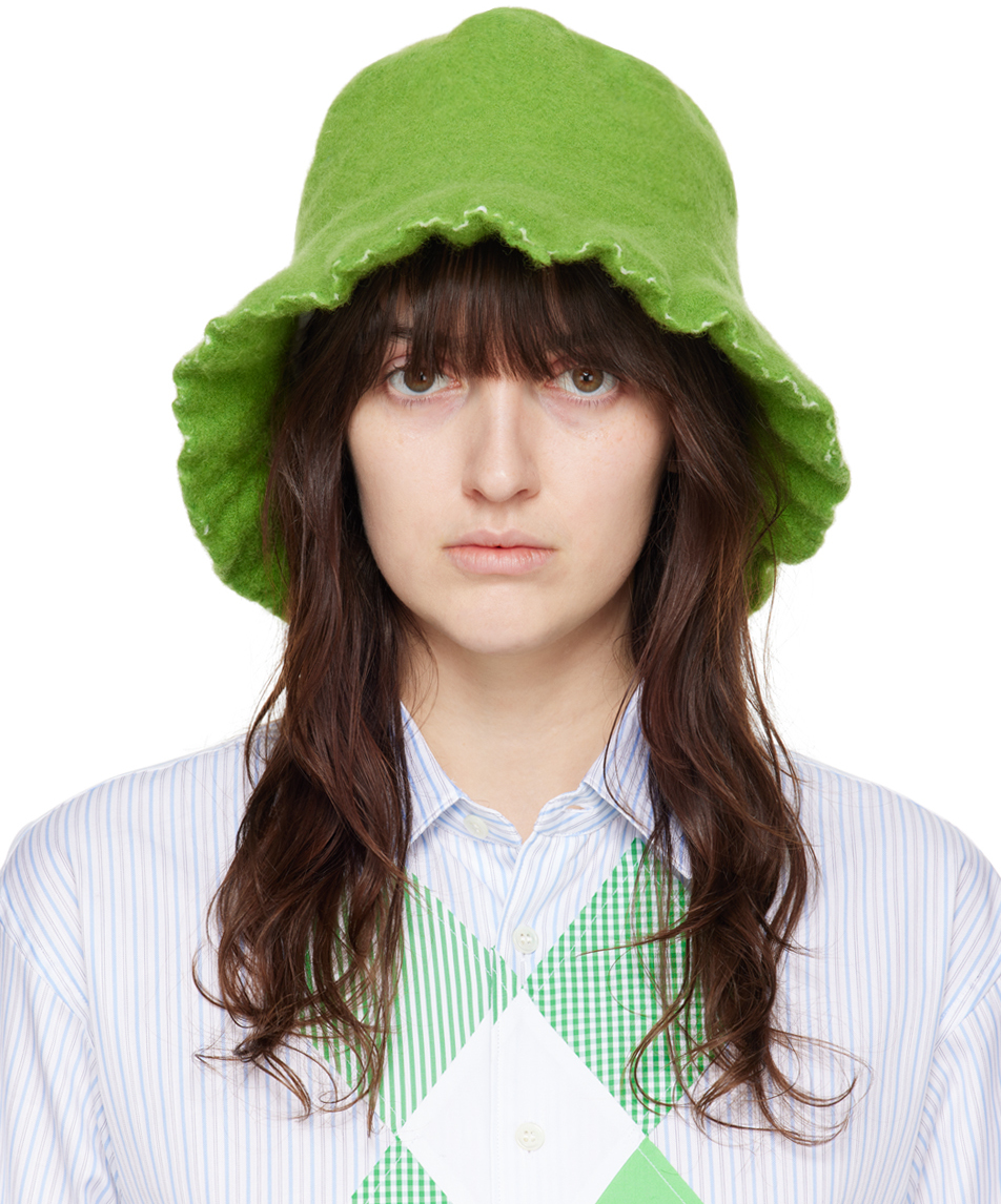 Green Wool Nylon Tweed Bucket Hat
