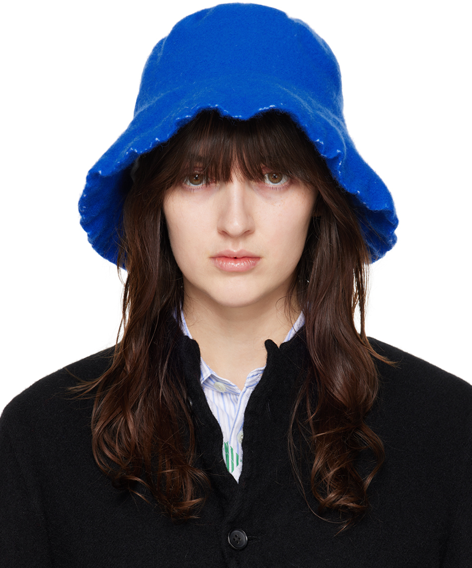 Comme Des Garçons Shirt Blue Wool Nylon Tweed Bucket Hat In 2 Blue