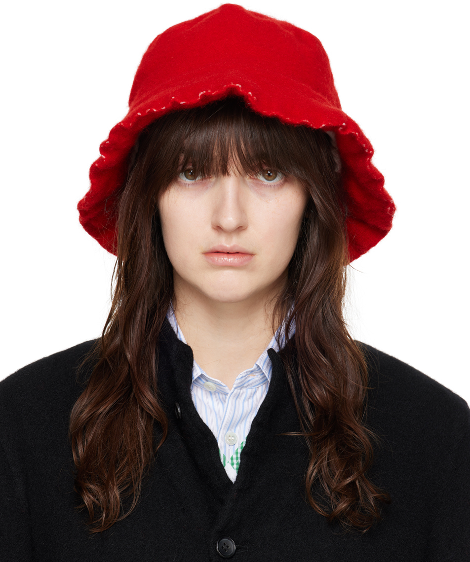 Comme Des Garçons Shirt Red Wool Nylon Tweed Bucket Hat In 1 Red