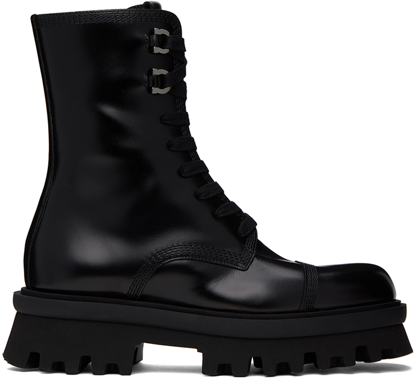 Ferragamo Black Combat Boots In 002 Nero || Nero